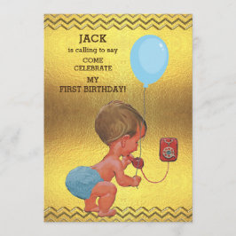 1. Geburtstags-Baby-Telefon-Ballon-Goldsparren Einladung