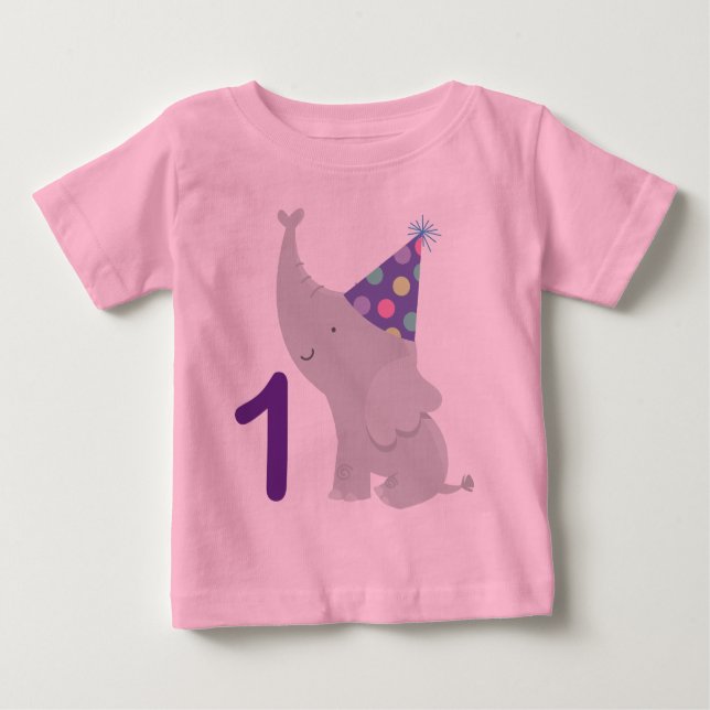 1. Geburtstags-Elefant Baby T-shirt (Vorderseite)