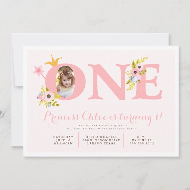 1. Geburtstags-Foto-Prinzessin Party Einladung (Vorderseite)
