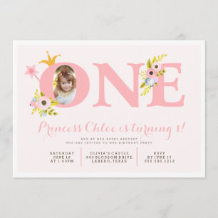 1. Geburtstags-Foto-Prinzessin Party Einladung