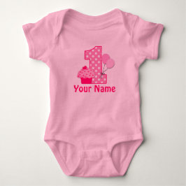 1. Geburtstags-Kuchen-Rosa personalisiert Baby Strampler