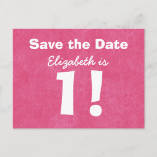 1. Geburtstags-Save the Date rosa Weiß für MÄDCHEN Ankündigungspostkarte