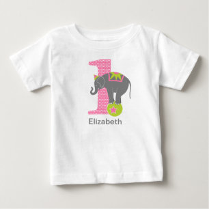 1. Geburtstags-Zirkus-Elefant-Rosa Baby T-shirt