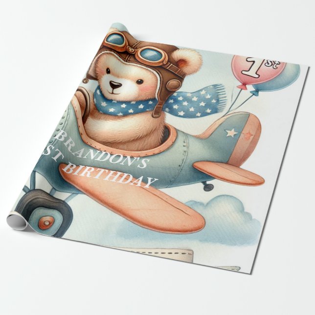 1. Geburtstagsflugzeugfarbe oben Geschenkpapier (Ungerollt)
