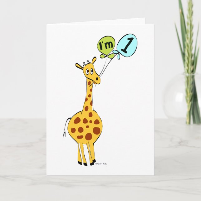 1. GeburtstagsGiraffe mit Balloons Karte (Vorderseite)