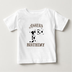1. Geburtstagskuh Drucken brauner Text Baby T-shirt