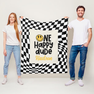 1. Geburtstagslächeln Gesicht Retro Schwarz-weiß G Fleecedecke