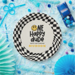 1. Geburtstagslächeln Gesicht Retro Schwarz-weiß G Pappteller<br><div class="desc">1. Geburtstag Lächeln Gesicht Retro schwarz,  weiß und gelb Groovy Blitz cool Geburtstagsparty Decke.</div>