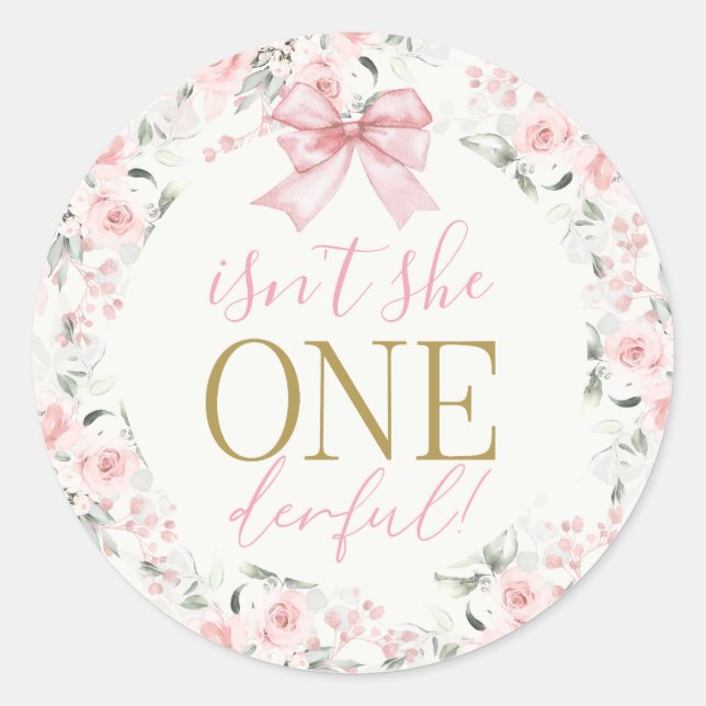 1. Geburtstagsmädchen mit Bogen Runder Aufkleber (Vorderseite)