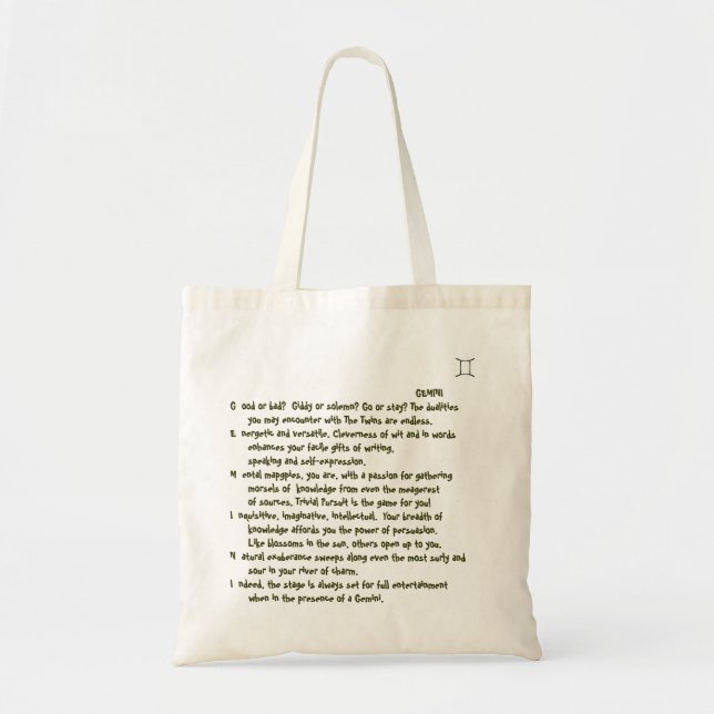 1-Gemini 21 mai - 20 juin sac fourre-tout (Devant)