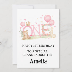 1. glückliches süßes Teddybär rosa Luftballons Mäd Einladung