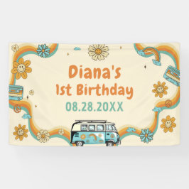 1. Groovy Babe Retro Rainbow 1. Geburtstag Banner