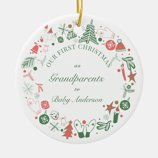 1. Großeltern Weihnachtsbaum Gloves Muster Keramik Ornament (Vorne)