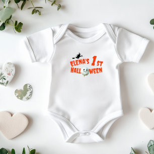 1. Halloween-Geist-Orangentypografie-Hexe Baby Strampler