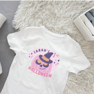 1. Halloween Süße rosa und violette Kürbishut Baby T-shirt