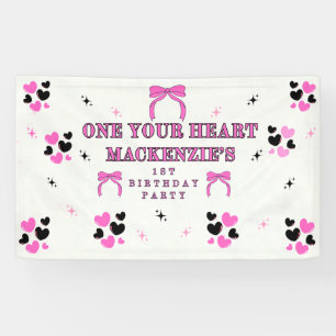 1 HERZ SCHWARZ ROSA 3X5 VINYL MÄDCHEN 1. GEBURTSTA BANNER