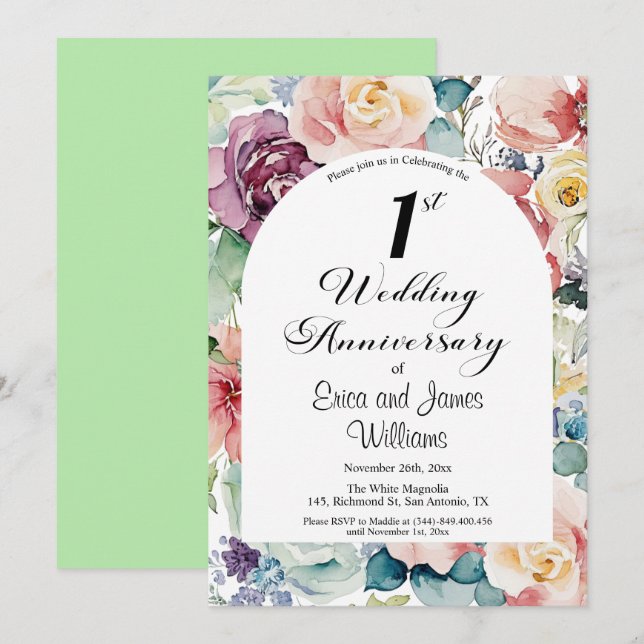 1. Hochzeit Jahrestag Elegantes Drehbuch Einladung (Vorne/Hinten)