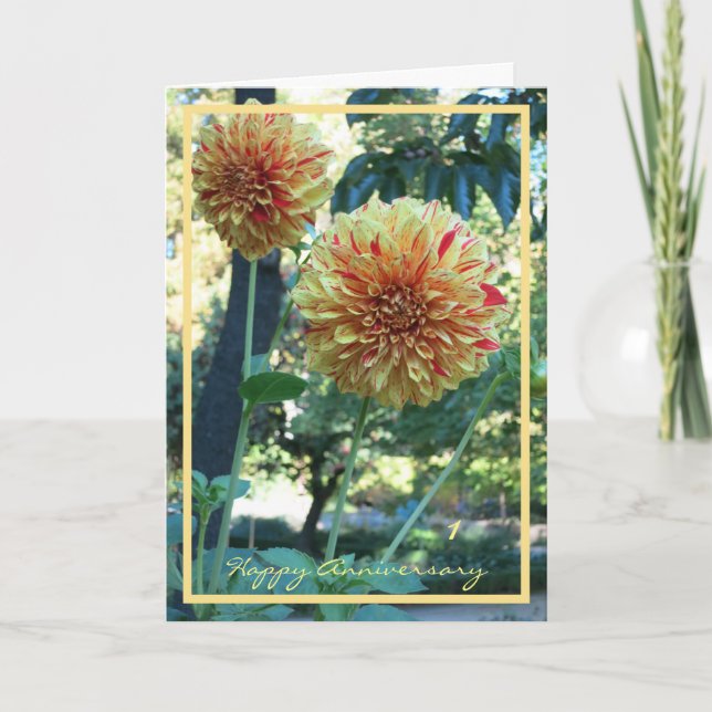 1. Hochzeit Jahrestag wünscht Chrysanthemen Karte (Vorderseite)