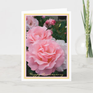1. Hochzeit Jubiläum wünscht elegante Rosen pink Karte