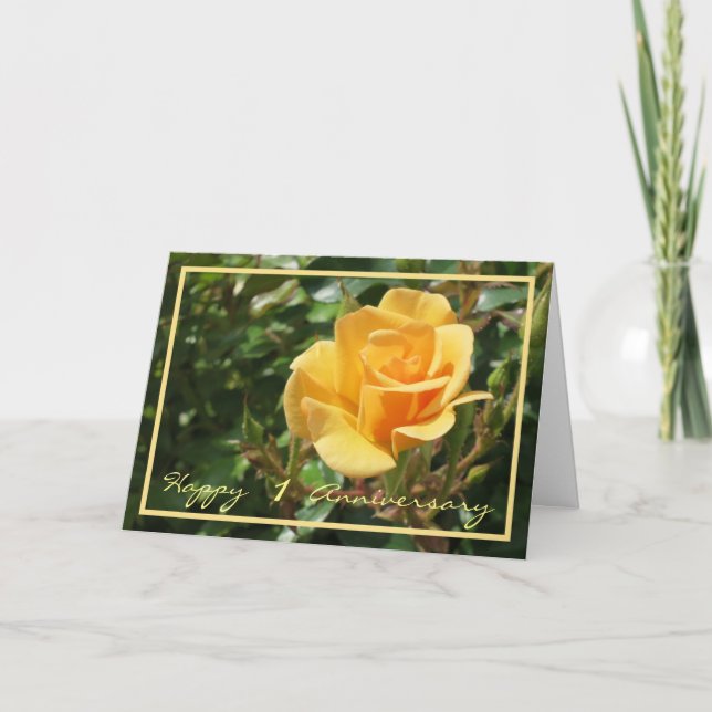 1. Hochzeit Jubiläum wünscht Gelbe Rose Elegant Karte (Vorderseite)