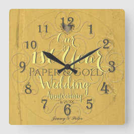1. Hochzeitsjahrbuch & Gold Quadratische Wanduhr
