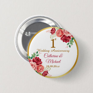 1. Hochzeitsjubiläum Goldrahmen Floral Button