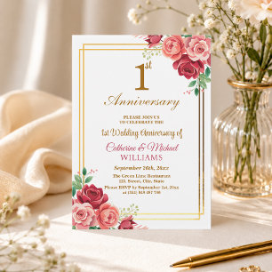 1. Hochzeitsjubiläum Goldrahmen Floral Einladung