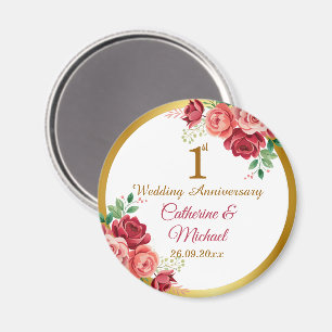 1. Hochzeitsjubiläum Goldrahmen Floral Magnet