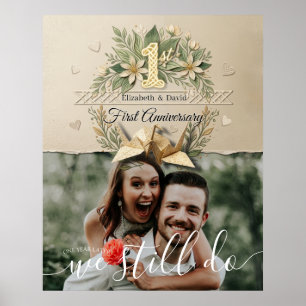 1. Hochzeitsjubiläum Pape Kraniche Foto Willkommen Poster