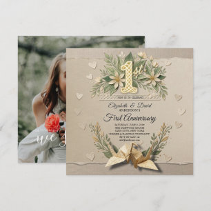 1. Hochzeitspapier-Jubiläum Papercut-Kran Foto Einladung