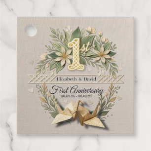 1. Hochzeitspapier-Jubiläum Papercut-Kran Foto Geschenkanhänger