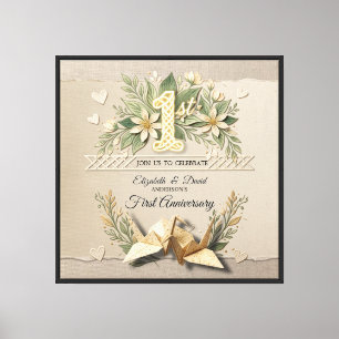 1. Hochzeitspapier-Jubiläum Papercut-Kran Foto Leinwanddruck