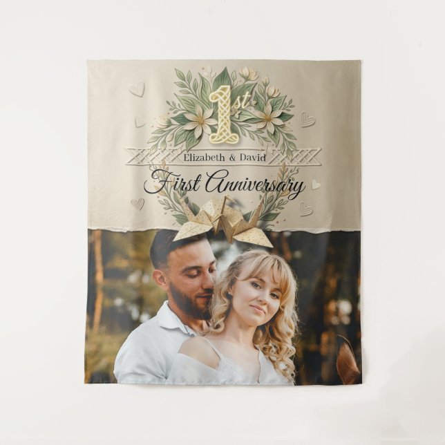 1. Hochzeitspapier-Jubiläum Papercut-Kran Foto Wandteppich (Vorderseite)