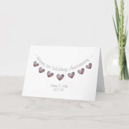 1. Hochzeitstag mit lila Perlenherzen Karte