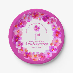 1. Hochzeitstag Party pink pansy Pappteller
