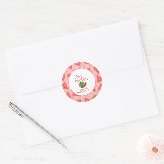 1 in einem Melon 1. Geburtstag Runder Aufkleber (Umschlag)
