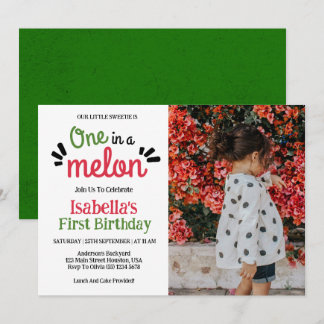 1 in einem Melon Little Sweetie Mädchen 1. Geburts Einladung