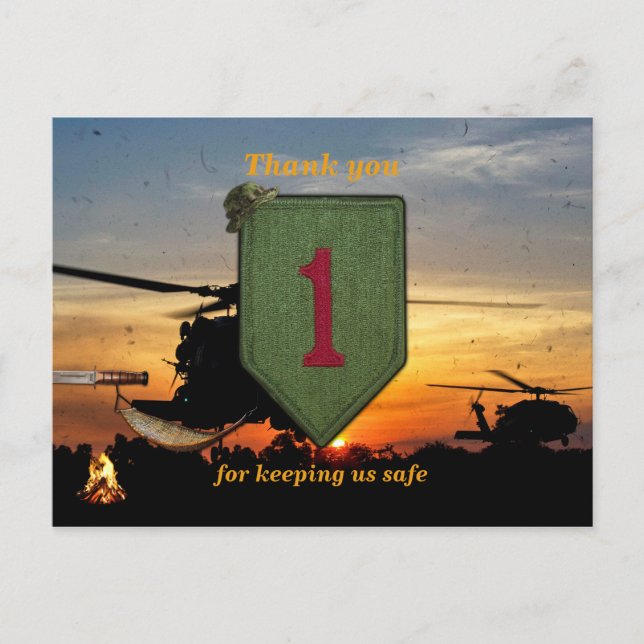 1. Infanterie großer roter 1 Veteranen-Tierpflaste Postkarte (Vorderseite)