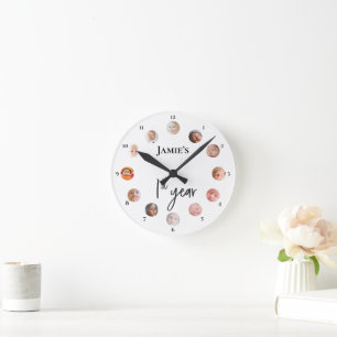 1. Jahr 12-monatige Fotos für Kleinkinder Runde Wanduhr