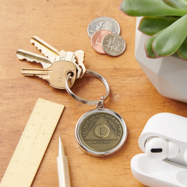 1 Jahr Erholung OM Medallion Sobriety Meilenstein Schlüsselanhänger (Schreibtisch)