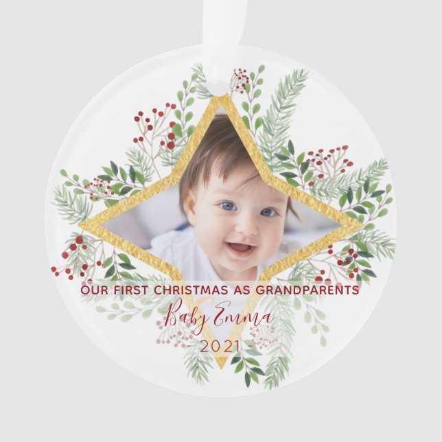 1. Jahr Großeltern Gold und Blütenwein Ornament (Vorderseite)