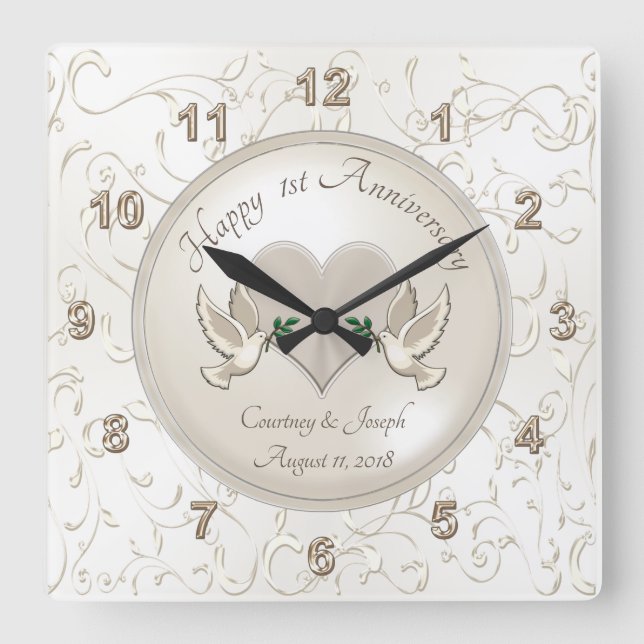 1 Jahr Jubiläum Geschenke für Ehefrau und Ehemann Quadratische Wanduhr (Vorderseite)