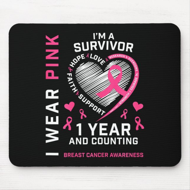 1 Jahr Krebs freie Mama Rosa Bewusstsein Brustkreb Mousepad (Vorne)