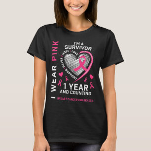 1 Jahr Krebs freie Mama Rosa Bewusstsein Brustkreb T-Shirt