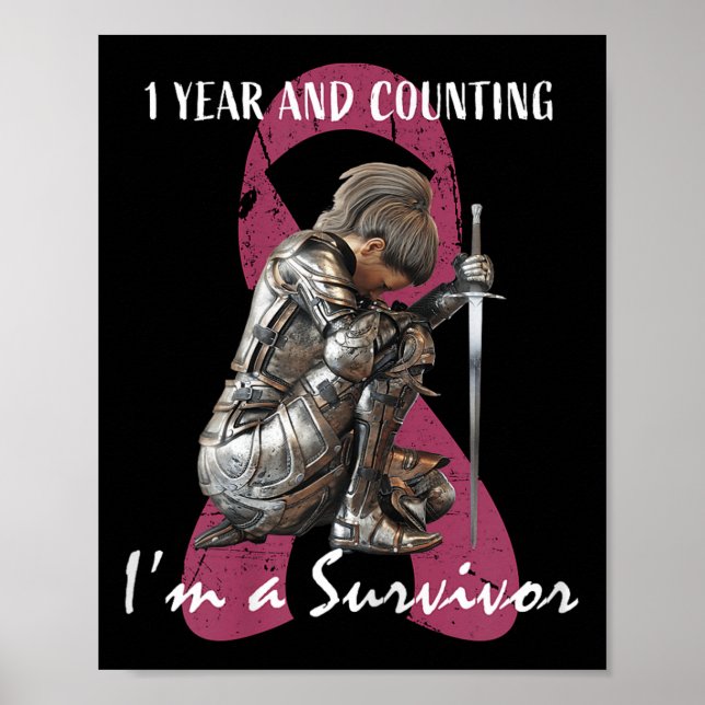 1 Jahr Krebs Gratis rosa Brustkrebs Überleben Gif Poster (Vorne)