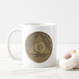 1 Jahr nüchterne Medaillen-Münze Frohes Jubiläum Kaffeetasse