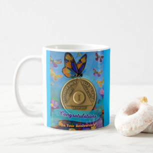 1 Jahr OM Herzlichen Glückwunsch Schmetterlinge Kaffeetasse