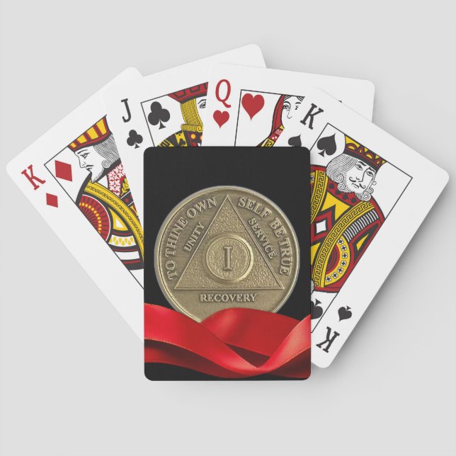 1 Jahr OM Jubiläumsmünzen Red Ribbon Spielkarten (Rückseite)