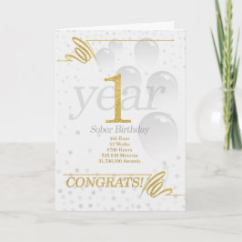 1 Jahr Sober Birthday Imitate Gold Glitzer Karte