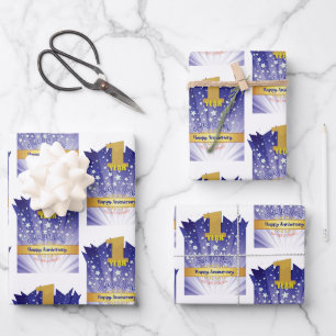 1-Jahres-Erholungsjubiläum Fett gedruckte Zahl Geschenkpapier Set